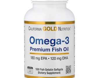 Huile de poisson oméga-3 California Gold Nutrition, 180 mg d'EPA, 120 mg de DHA, 100 gélules