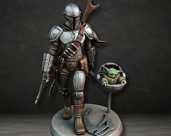 Figura de The Mandalorian, diseño de modelo 3D Grogu Stl, Star Wars Digital STL, modelo Stl de la figura de The Mandalorian, impresión 3D de archivos Stl de Star Wars