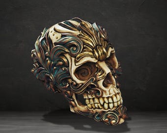 Rokoko Schädel 3D Modell, verzierte Figur STL (Digitaler Download)