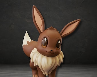 Figura de Eevee, diseño de modelo 3D STL de Eevee, estatua STL de Eevee, Pokémon digital STL, modelo STL de figura de Eevee, impresión 3D de archivo STL de Pokémon