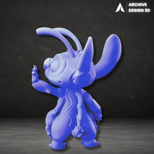 May include: A blue figurine of a cartoon character with large ears, a wide head, and four arms. The figurine is standing with one arm raised. The Archive Design 3D logo is in the upper right corner.