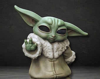 Figura de Baby Yoda para imprimir en 3D, impresión 3D de Star Wars STL, estatua de Yoda, Star Wars Digital STL, figura de Star Wars STL, diseño de modelo 3D de Baby Yoda STL