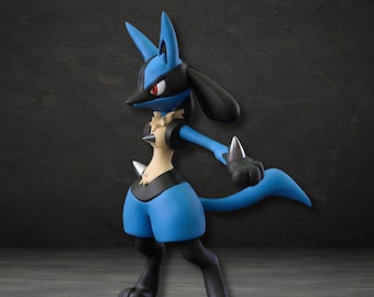 Figura de Lucario, archivo STL de Pokémon para impresión 3D, estatua de Lucario, STL digital de Pokémon, modelo STL de figura de Lucario, diseño de modelo 3D STL de Lucario,
