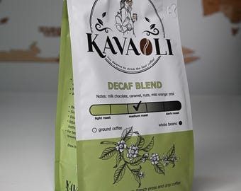 Miscela di caffè decaffeinato / Tostatura media, note di cioccolato e caramello, KavaOli