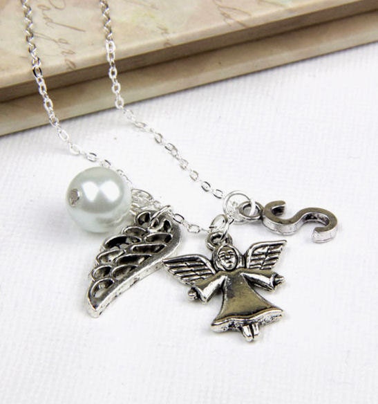 Personalized Angel Necklace with Your Initial and Birthstone Etsy