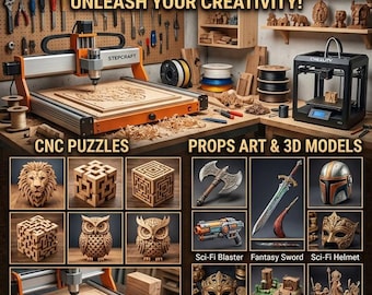 3D Print STL Files Bundle Fantasy Props Models, Viking Axe Sword Helmet Lion Owl Puzzle Cube Digital Download For Makers