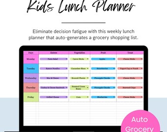 Kids Weekly Lunch Planner for Busy Moms | Auto Grocery List (google ...