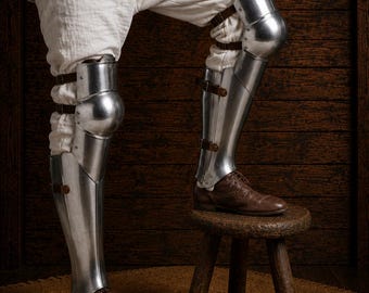 Medieval Handmade Knight Armor Leg Greaves with Knee Caps Reenactment Armor Full Leg Protection Sabatons for LARP Knee Caps
