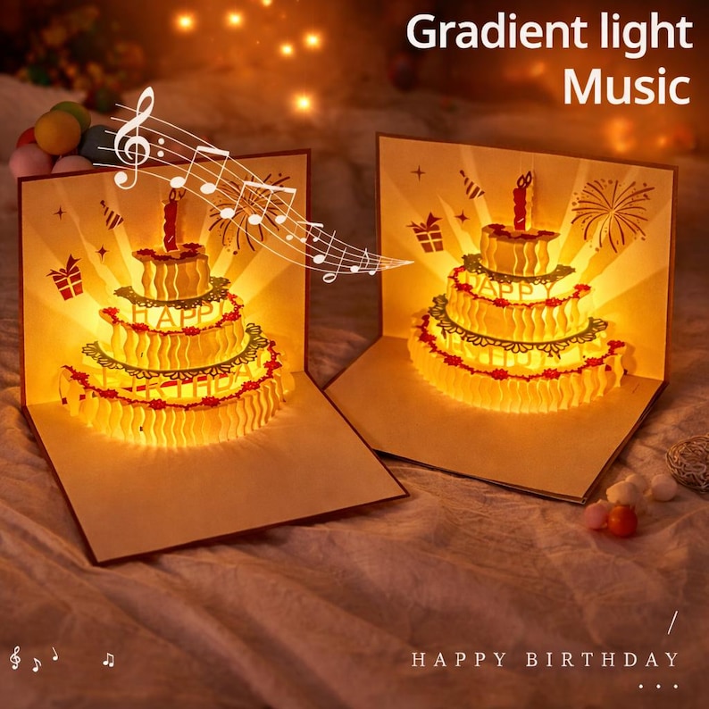 3D Musical LED Birthday Pop up Card With Envelope - Etsy UK