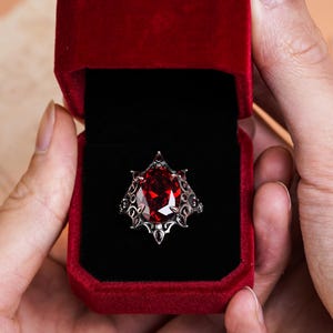 Love and Deepspace Sylus Gothic Ruby Ring | Sterling Silver/Copper Engagement-Style Statement Ring for Cosplay, Daily Wear & Gamer Gifts