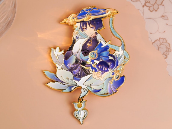 Genshin Impact Wanderer Enamel Pin | 7cm Hard Enamel Brooch with Dangle Charm | Scaramouche Collectible Genshin Merch Gift