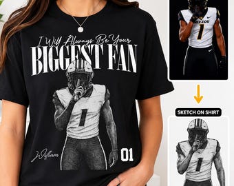 Custom Photo Sport Player Shirt - I'll Always Be Your Biggest Fan - Washed Tee Retro Bootleg Shirt For Football Lovers, Football Team Shirt