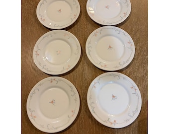 Arcopal Odessa Melkglazen Saladebord 7,75 inch Sierlijk Bloemenpatroon Set van 6 Cottagecore