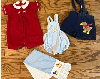Vintage Baby Clothes Lot Romper Outfit Cottagecore Heirloom Bundle Boy Girl