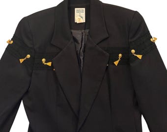 Blazer negro vintage Hairston Roberson con hombreras doradas, talla 6.