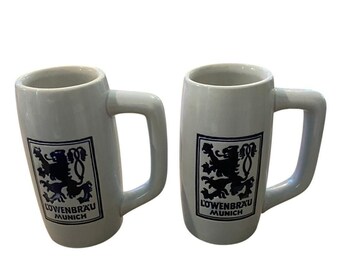 Jarra de cerveza de gres Lowenbrau Munich, fabricada en Brasil, estilo vintage.
