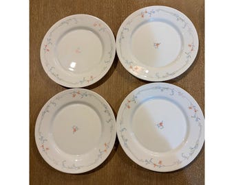 Arcopal France Odessa Glass 10.75" Dinner Plates Set Of 4 Blue Pink Floral