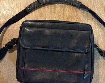 Targus Large Black Leather Laptop Briefcase Messenger Bag Computer Carrying Case