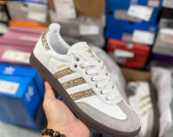 Custom Gold Glitter Samba Style Sneakers