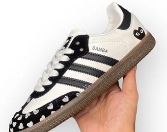 Custom Black Heart Samba Sneakers – Valentine Streetwear Shoes, CDG Inspired Gift Sneakers
