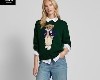Authentic Ralph Lauren Polo Bear Green Knit Sweater | Classic Crewneck Luxury Jumper