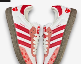Custom Samba Style Pink Heart Sneakers Valentine’s Day Shoes Pink, Blue& Black Love Design Trainers