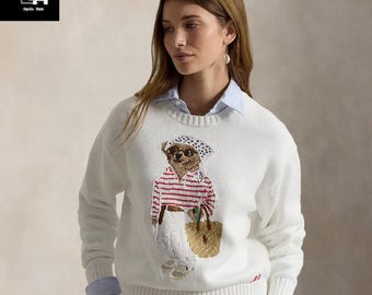 Authentic Ralph Lauren White Polo Bear Sweater | Classic Iconic Bear Knit