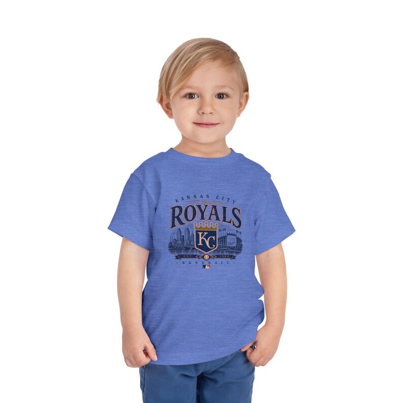 Camiseta de béisbol vintage de los Kansas City Royals — Tallas para bebés, niños y adultos Heather Columbia Blue