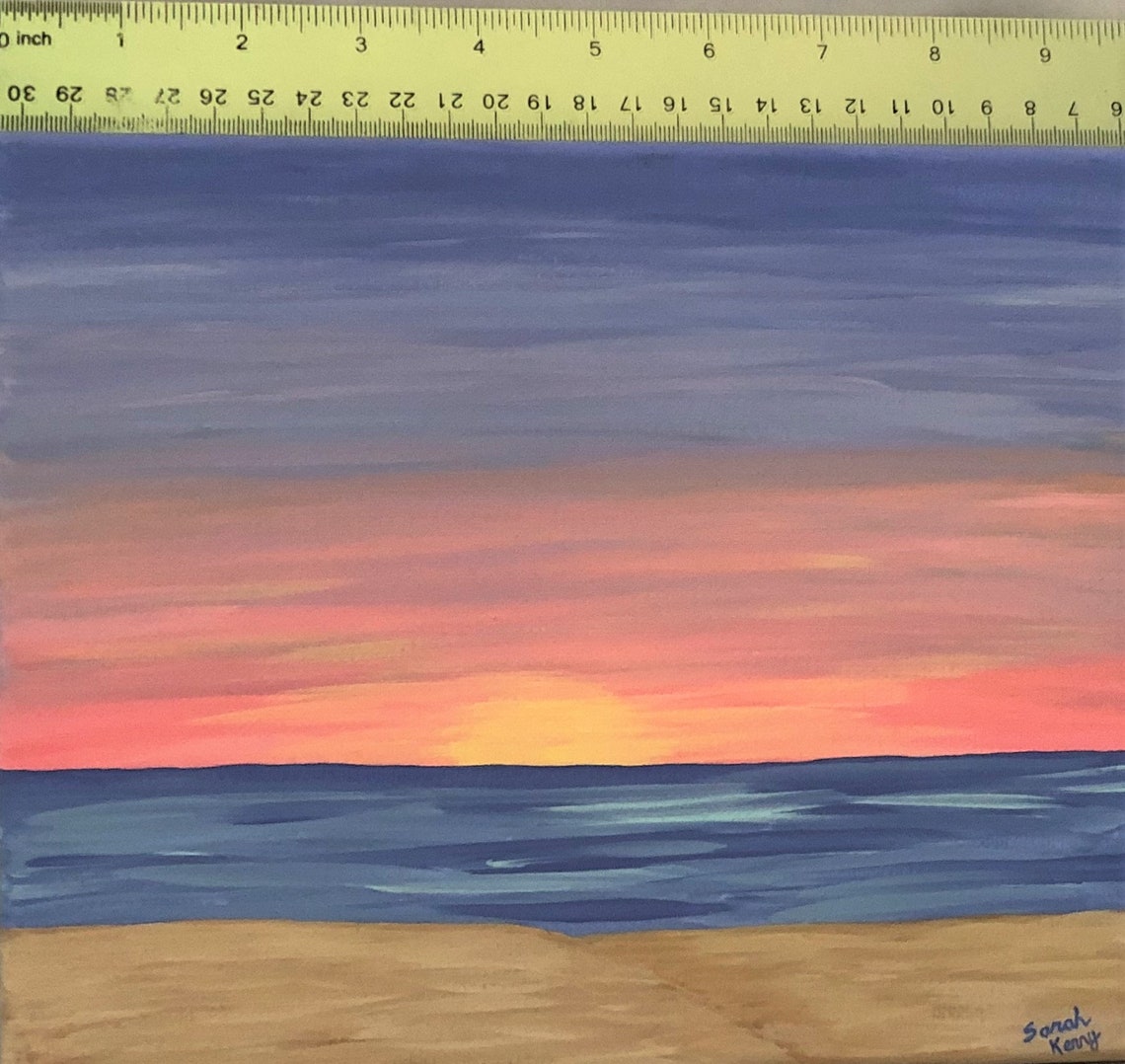 Sunset at the Beach Acrylic Painting Setting Sun on the Beach Hand