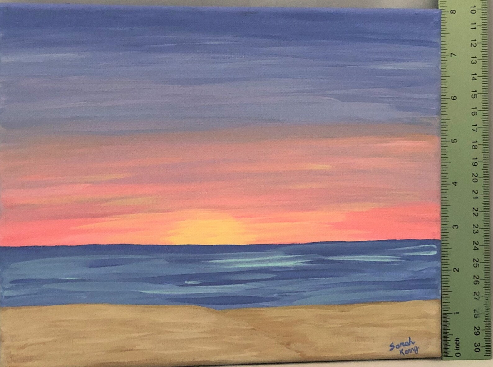 Sunset at the Beach Acrylic Painting Setting Sun on the Beach Hand