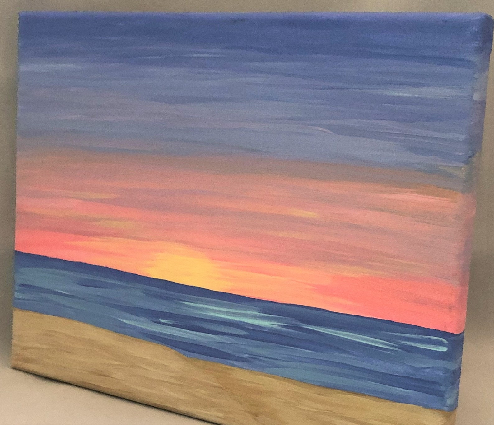 Sunset at the Beach Acrylic Painting Setting Sun on the Beach Hand
