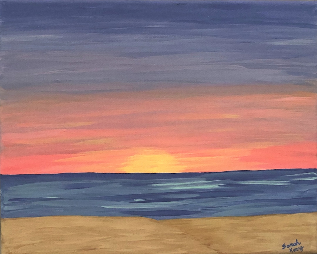 Sunset at the Beach Acrylic Painting Setting Sun on the Beach Hand