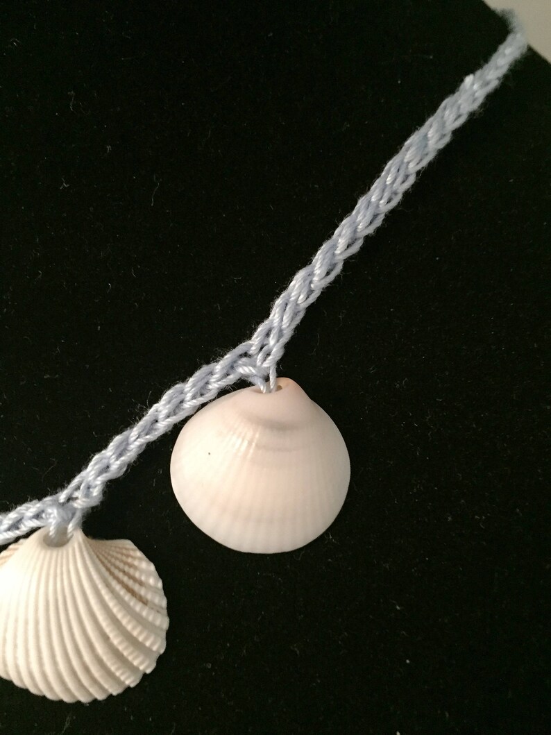 Seashell Crocheted Necklace on Blue Cotton Thread 5 Seashells Etsy
