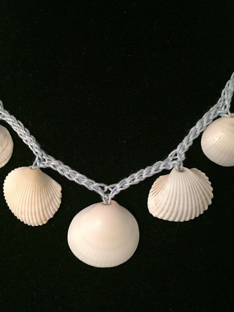 Seashell Crocheted Necklace on Blue Cotton Thread 5 Seashells Etsy