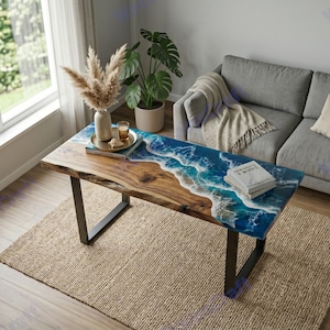 Live Edge Wood Resin Coffee Table | Ocean Wave River Furniture
