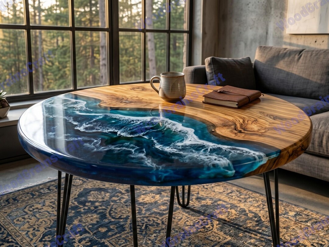 Ocean Wave Epoxy Coffee Table | Blue Resin River Table for Beach House ...