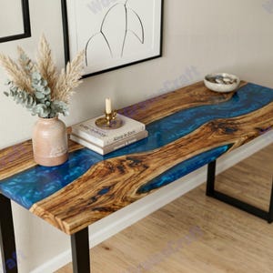 Walnut Console Table | Blue Epoxy Resin Wood Table