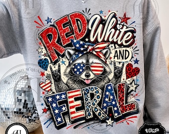 Red White Feral Raccoon PNG, Patriotic Trash Panda 4th July Sublimation (Digital Download)