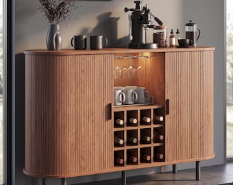 Wijnbarkast met led-verlichting – boerderij moderne buffettafel met opbergruimte