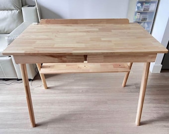 Handmade Solid Wood Desk with Shelf | Minimalist Natural Wood Writing Table | Scandinavian Style Home Office Desk