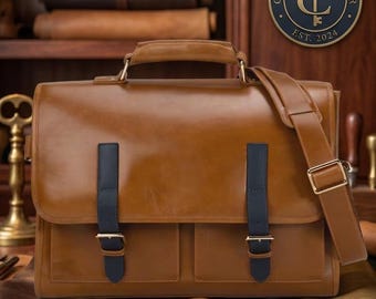 Handmade Full Grain Leather Briefcase – Vintage Style Messenger Office Bag