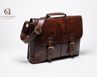 Handcrafted Leather Messenger Bag – Vintage Style Laptop Briefcase