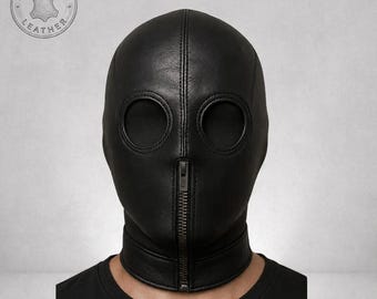Aangepast leren kapmasker – zwarte zendspoel, ritssluiting, cosplaykostuum