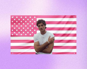 Jacob Elordi Pink US Flag – Actor Wall Flag, Euphoria Room Decor Banner