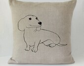 Dachshund Dog Pillow Cover, Silkscreened, Irish Linen, 20"x20" Decorative Throw Pillow. Made to Order