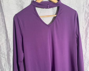 Vintage Qing Qing Fashion purple tunic – choker collar – elegant flowy top – minimalist 90s style Y2k