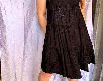 Maeve Anthropologie black textured dress – sophisticated black dress with flowing ruffles and subtle texture – XS