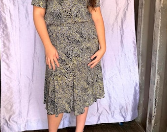 Vintage 90s Portarossa Canada Yellow Polka Dot Set – Optical Illusion Pointillism Skirt & Top Art Wear Ensemble