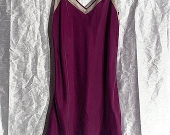 Vintage 90s Calvin Klein purple silk slip dress – size M – shimmering sheer detail – minimalist elegance
