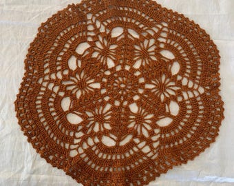 Vintage Handmade Crochet Doily - "Eversong" Pattern - Rust/Copper Cotton Lace